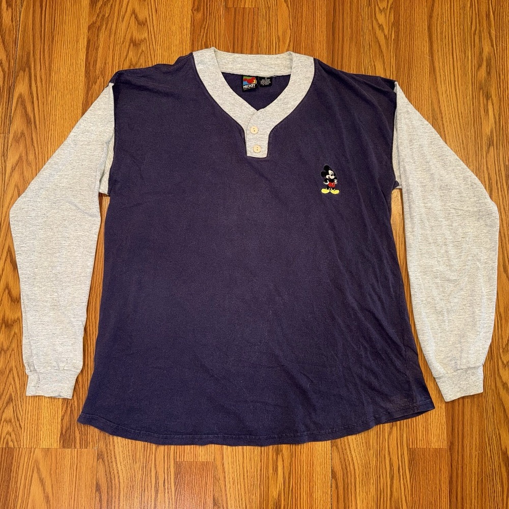 Vintage Mickey Unlimited Long Sleeve T-shirt Tee Gray & Blue Medium Disney